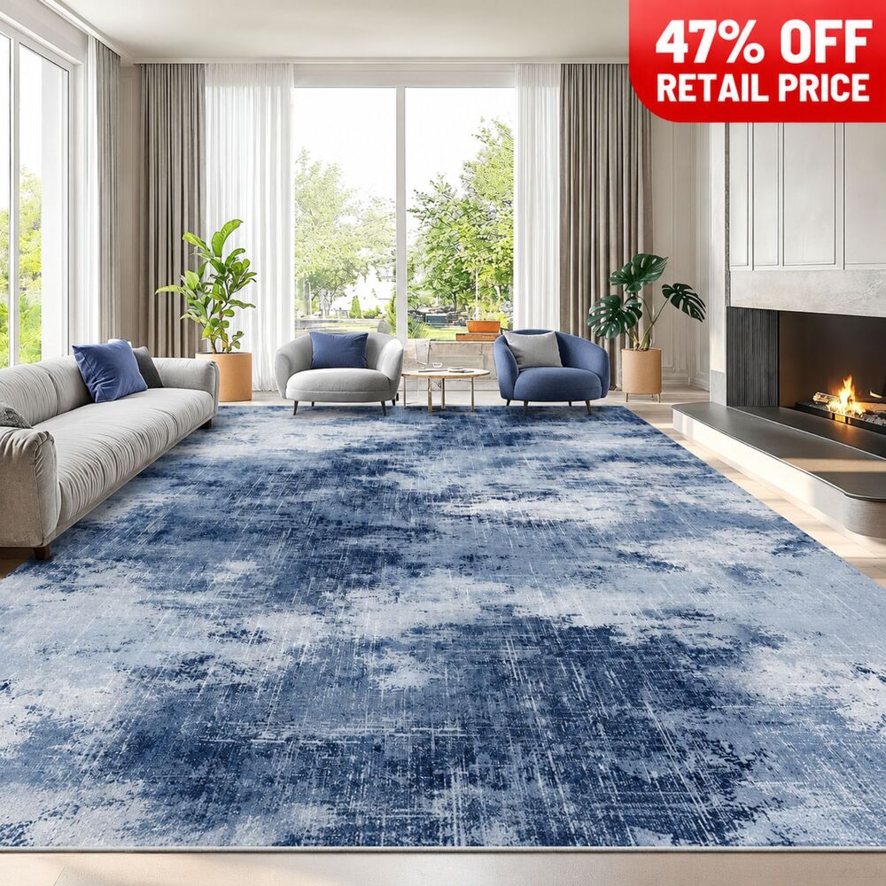Brand New AMADA HOMEFURNISHING Dark Blue Washable Area Rug – 8' × 10'